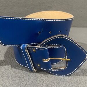 Calderon Vintage Royal Blue Leather Wide Waist Belt Medium 9869 Contrast Stitch